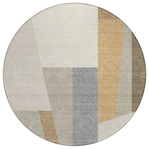 Chantille Machine Washable Indoor/Outdoor Abstract ACN2446 Beige 8 ft. x 8 ft. Round Rug