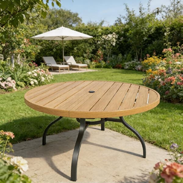 faux wood dining set patio umbrella Tangkula 11 Piece Rattan Outdoor with 15Ft for 8, Outdoor Wicker Table Set with 8 Cushioned Armchairs, Acacia Top, Outdoor Umbrella with Base Included : Patio in umbrella 82.48 in. Rectangular Aluminum Faux