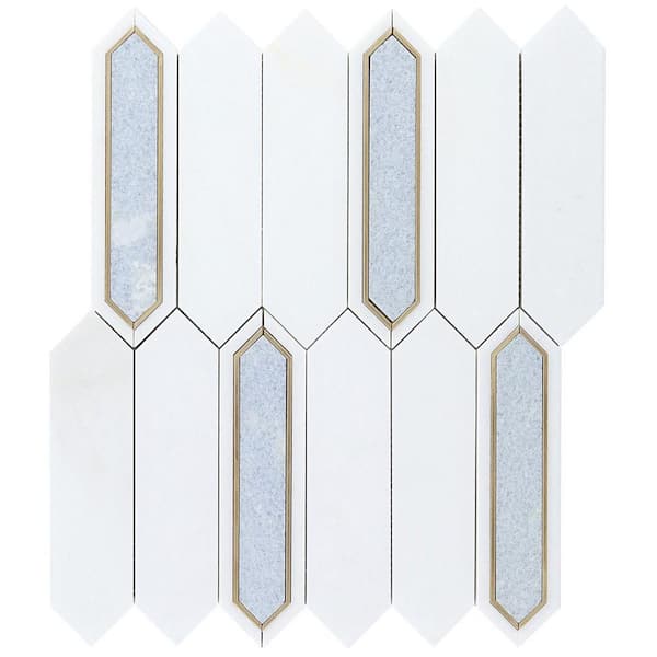 Ivy Hill Tile Zip Blue Celeste 1.93 in. x 0.39 in. Polished Marble and Brass Wall Mosaic Tile Sample