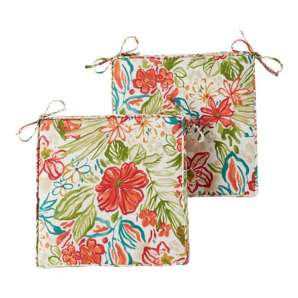 Greendale Home Fashions 18 in. x 18 in. Breeze Floral Square Outdoor Seat Cushion (2-Pack)