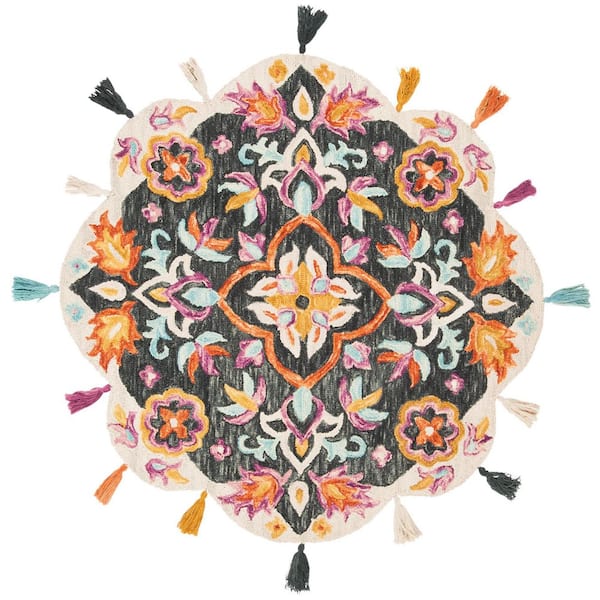 Novelty 5 ft. x 5 ft. Blue/Pink Paisley Round Area Rug