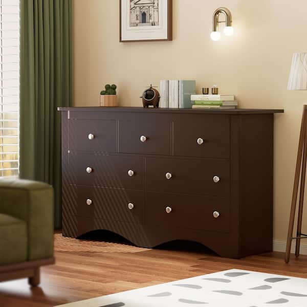 Creaser 52 in. Brown MDF Dresser for Bedroom, Wide Chest of Drawers with 7 Wood Dresser Drawers