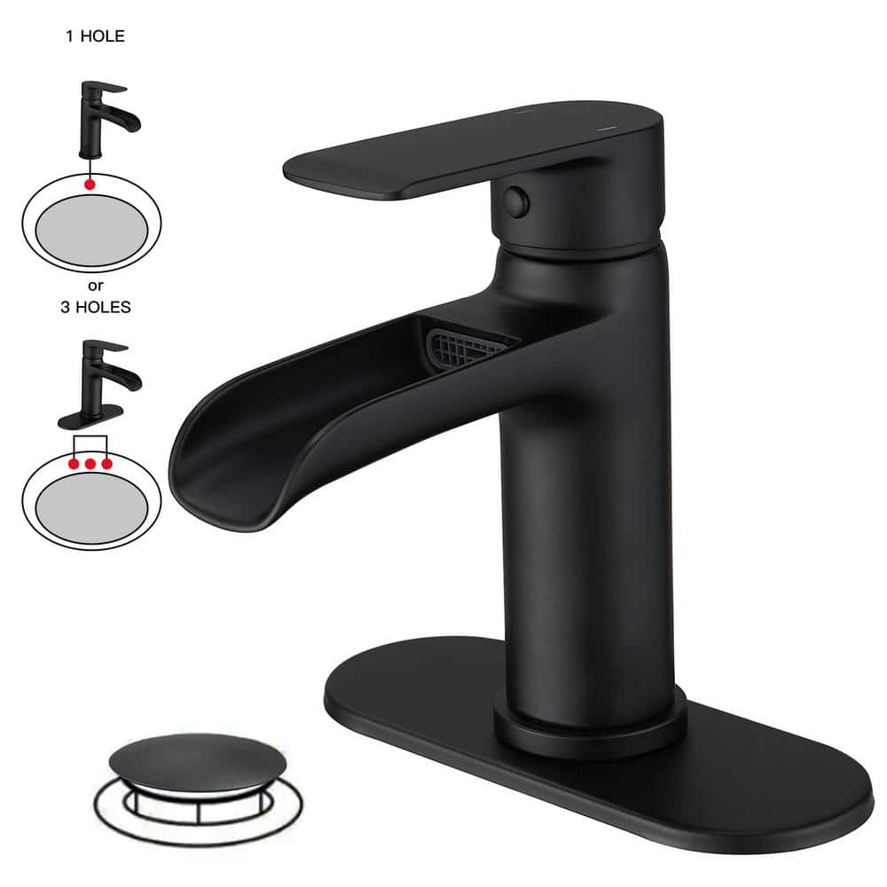 Matte Black Waterfall Single Handle Bathroom Faucet