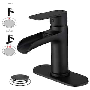 Waterfall Single Handle Single Hole Modern Bathroom Faucet Bathroom Drip-Free Vanity Sink Faucet in Matte Black