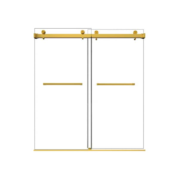 mortix 56- 60 in. W x 66 in. H Double Sliding Frameless Tub Door in Brushed Gold with Smooth Sliding and 3/8 in. Clear Glass