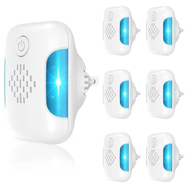 3-5-Watt White Indoor Ultrasonic Pest and Mouse Repellent with 2-Mode Switching for Home, Office, Warehouse, (6-Pack)
