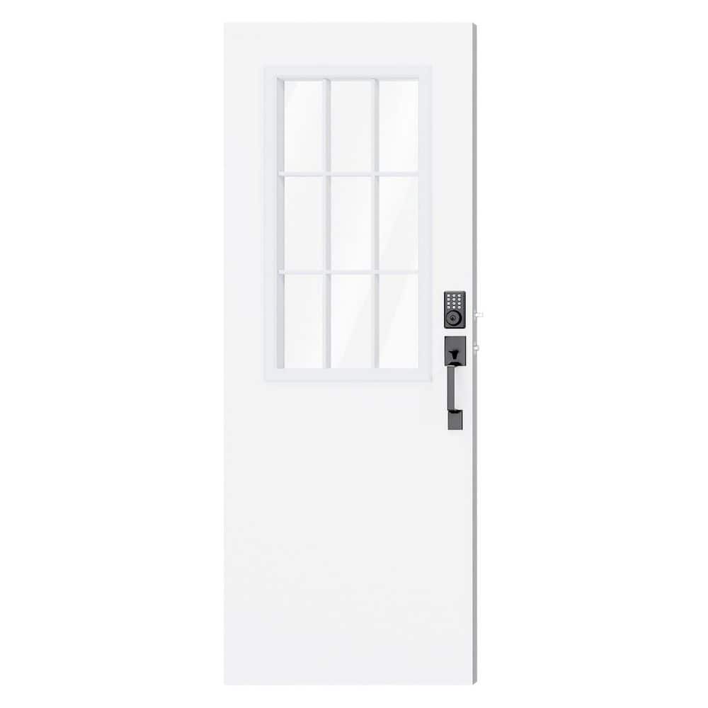 32 in. x 80 in. Reversible 9-Lite Clear Glass Wood Front Door Slab with Electronic Deadbolt Lock and Handle Set & Key price history on PriceWatchPro