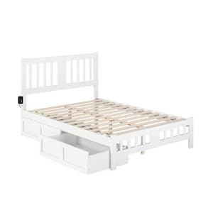 Tahoe White Full Solid Wood Storage Platform Bed with Footboard and 2 Drawers