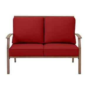 Geneva Brown Wicker Outdoor Patio Loveseat with CushionGuard Chili Red Cushions