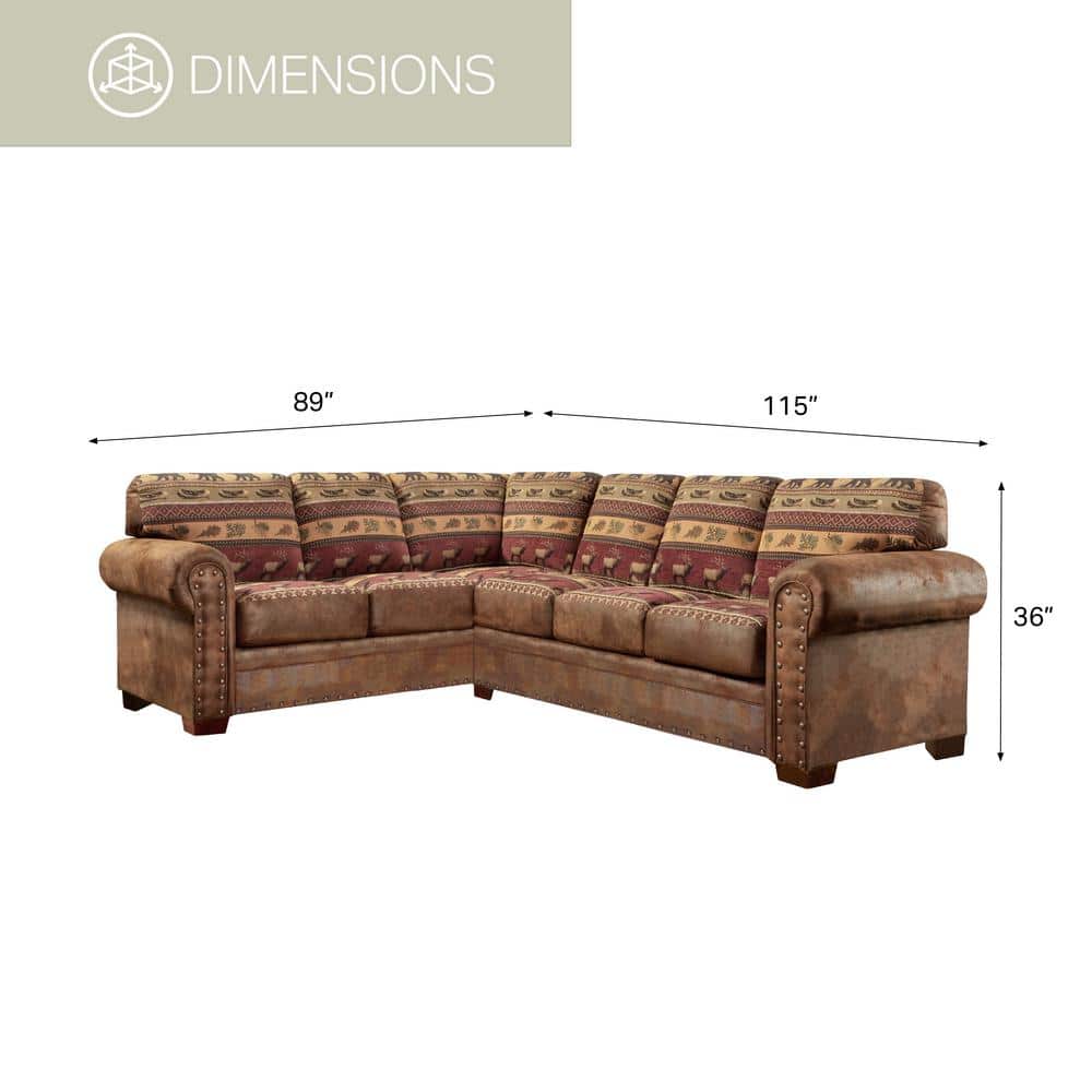 Brown Tufted Faux Leather Two-Piece Sectional Sofa with Nailhead Trim