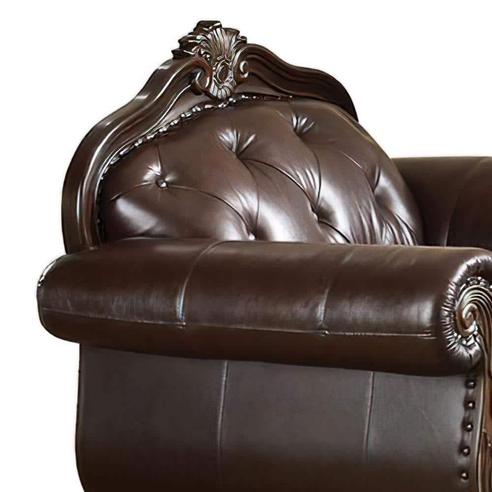 Espresso Vintage Elegance 47" Leather & Wood Accent Chair