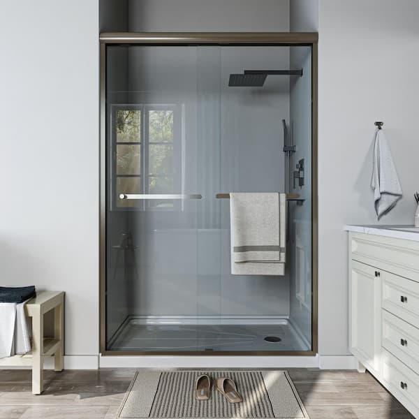 46 in. - 48 in. W x 72 in. H Sliding Framed Shower Door in Oil Rubbed Bronze with Clear Glass