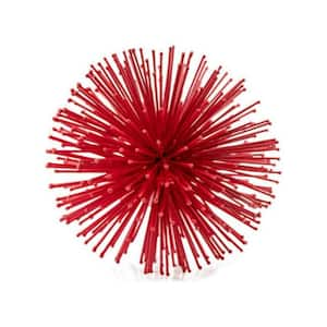 Metal Red Decorative Urchin Spiky Sphere Tabletop Sculpture