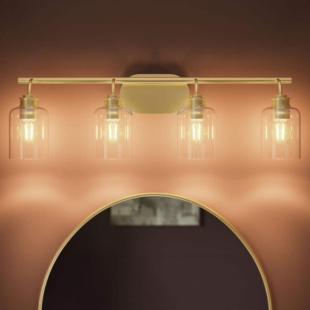 Reines 31.5 In. 4-Light Brushed Gold New Traditional Bath Vanity Light with Clear Glass Shades price history on PriceWatchPro