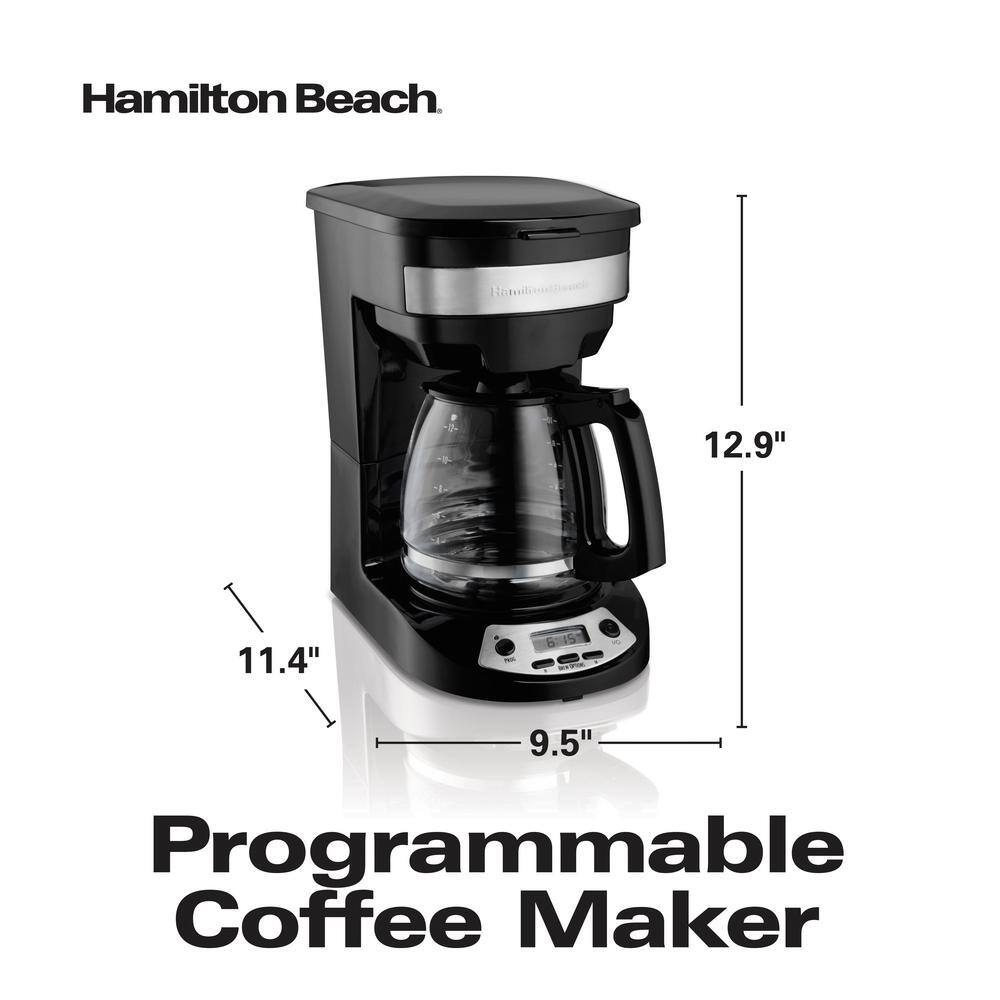 12-Cup Black Stainless Steel Programmable Drip Coffee Maker