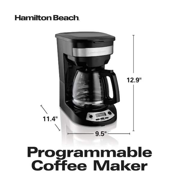  Hamilton Beach 12 Cup Programmable Drip Coffee Maker with 3  Brew Options, Glass Carafe, Auto Pause and Pour, Black with Stainless  Accents (46299): Home & Kitchen