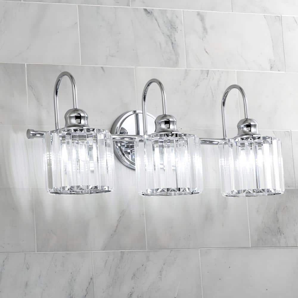 RRTYO Avenlur 21.3 in. 3-Light Chrome Dimmable Glam Crystal Bathroom Vanity  Light Over Mirror Vintage Luxury Linear Wall Light 81010000041488 The  Home Depot