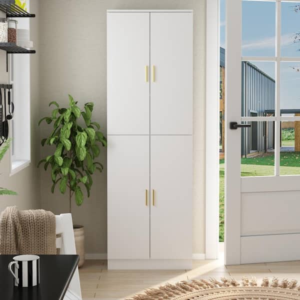FUFU&GAGA White Wooden Sideboard, Storage Cabinet, Food Pantry, Bookcase with Adjustable Shelves