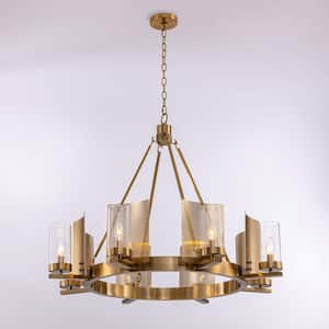 Aurelia 8-Light Brass Chandelier - Round Art-Deco Style Pendant Chandelier With Clear Glass Shades - 35.5in W