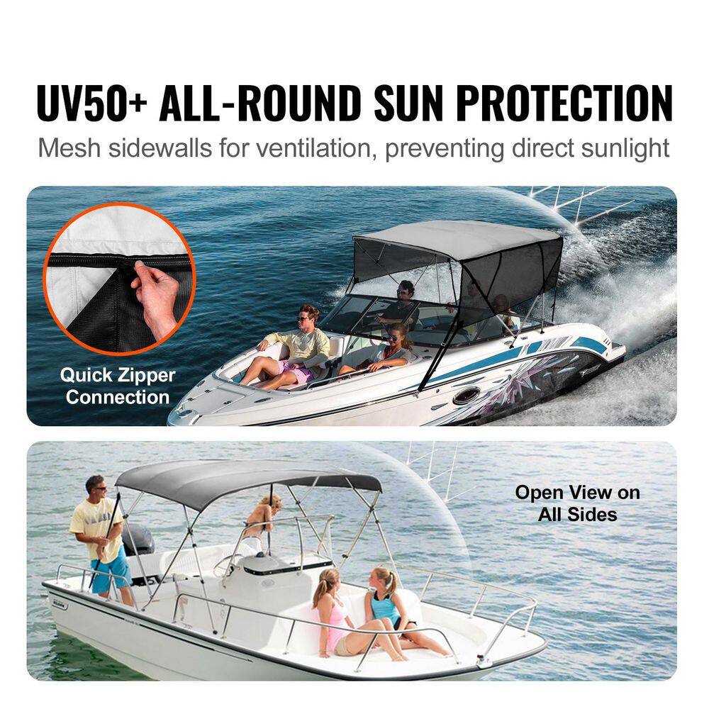 Light Grey 4 Bow Bimini Top Boat Cover with Mesh Sidewalls