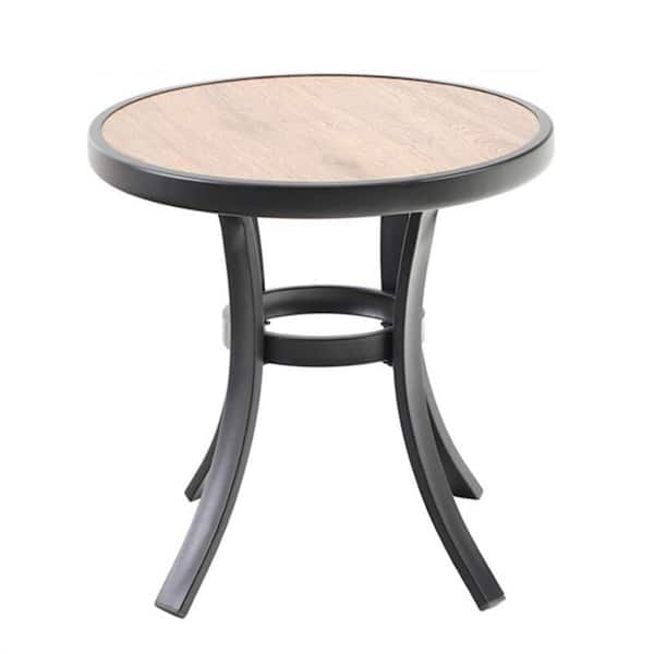 FAWEY TRED INC Patio Round Side Table, Outdoor Small End Table Coffee Bistro Table Wooden-Like Desktop for Indoor/Outdoor Use