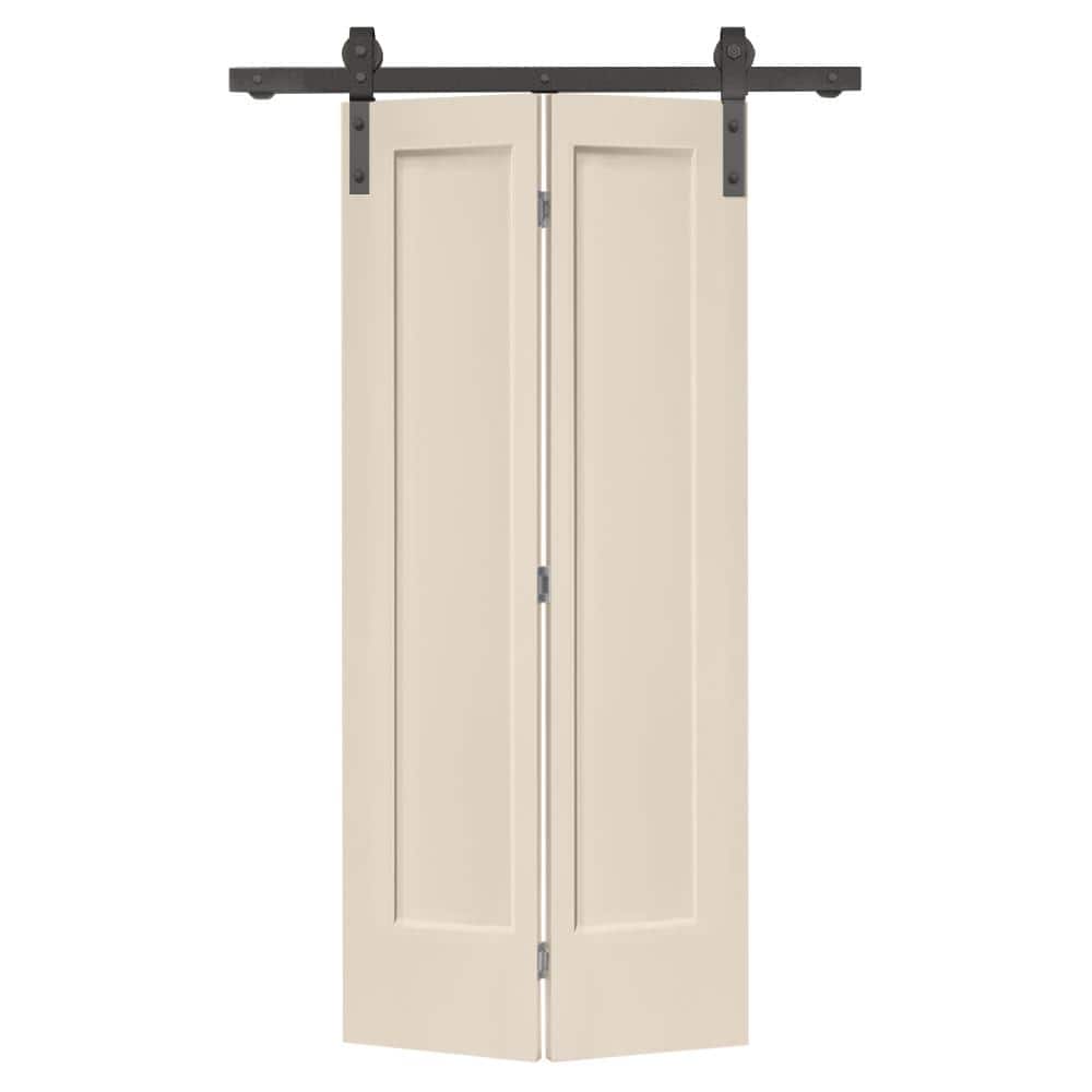 24 in. x 80 in. 1 Panel Shaker Beige Painted MDF Composite Bi-Fold Barn Door with Sliding Hardware Kit price history on PriceWatchPro