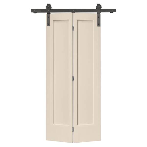 CALHOME 24 in. x 80 in. 1 Panel Shaker Beige Painted MDF Composite Bi-Fold Barn Door with Sliding Hardware Kit