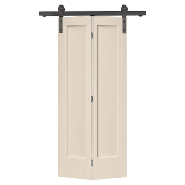 CALHOME 24 in. x 80 in. 1 Panel Shaker Beige Painted MDF Composite Bi-Fold Barn Door with Sliding Hardware Kit