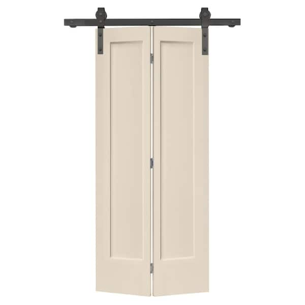 CALHOME 24 in. x 80 in. 1 Panel Shaker Beige Painted MDF Composite Bi-Fold Barn Door with Sliding Hardware Kit