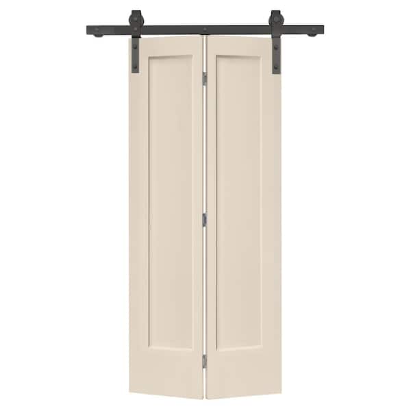 CALHOME 36 in. x 80 in. 1 Panel Shaker Beige Painted MDF Composite Bi-Fold Barn Door with Sliding Hardware Kit