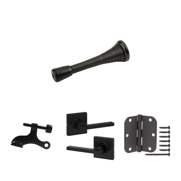 Matte Black Spring Door Stop, Hinge Pin Door Stop, Passage Door Handle with Microban and 3-1/2 in. Hinge (3-Pack) Combo