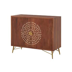 Natural Finish Wood Accent Cabinet with Inlay Design (39.40 in. W x 31.50 in. H)