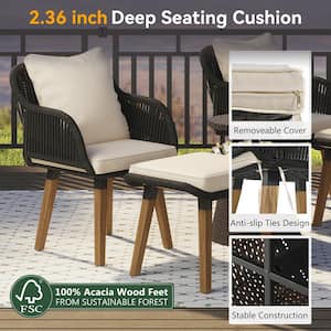 5-Piece Wicker Outdoor Bistro Set 2 x Single Chairs with White Cushions, Cool Bar Table, 2 x Stools, Furniture Set