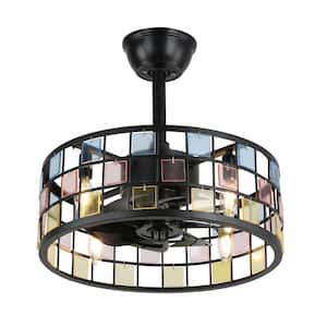 18 in. Indoor Black Colorful Glass Reversible Ceiling Fan with Light and Remote