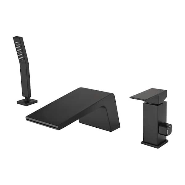 Single-Handle Tub-Mount Tub Faucet with Hand Shower in Black