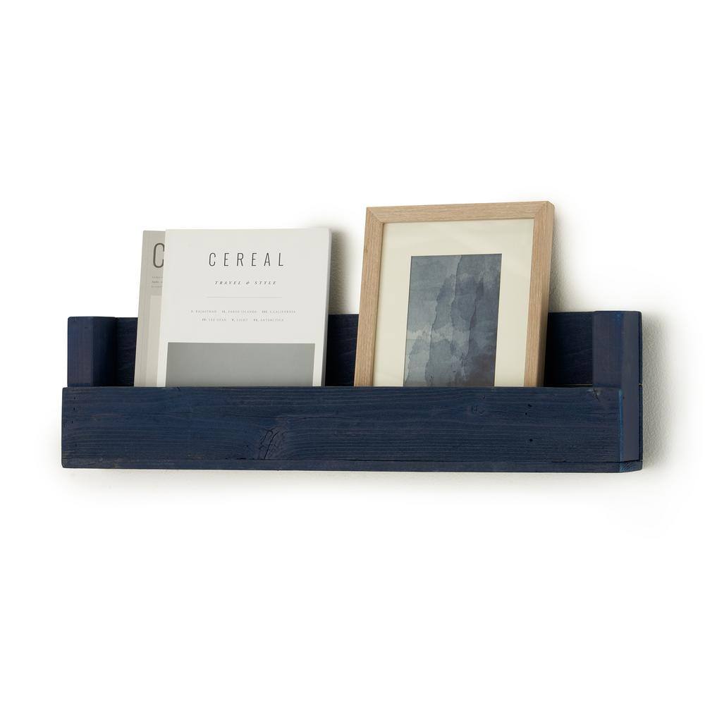 Navy Blue Reclaimed Wood Floating Wall Shelves, 3-Pack