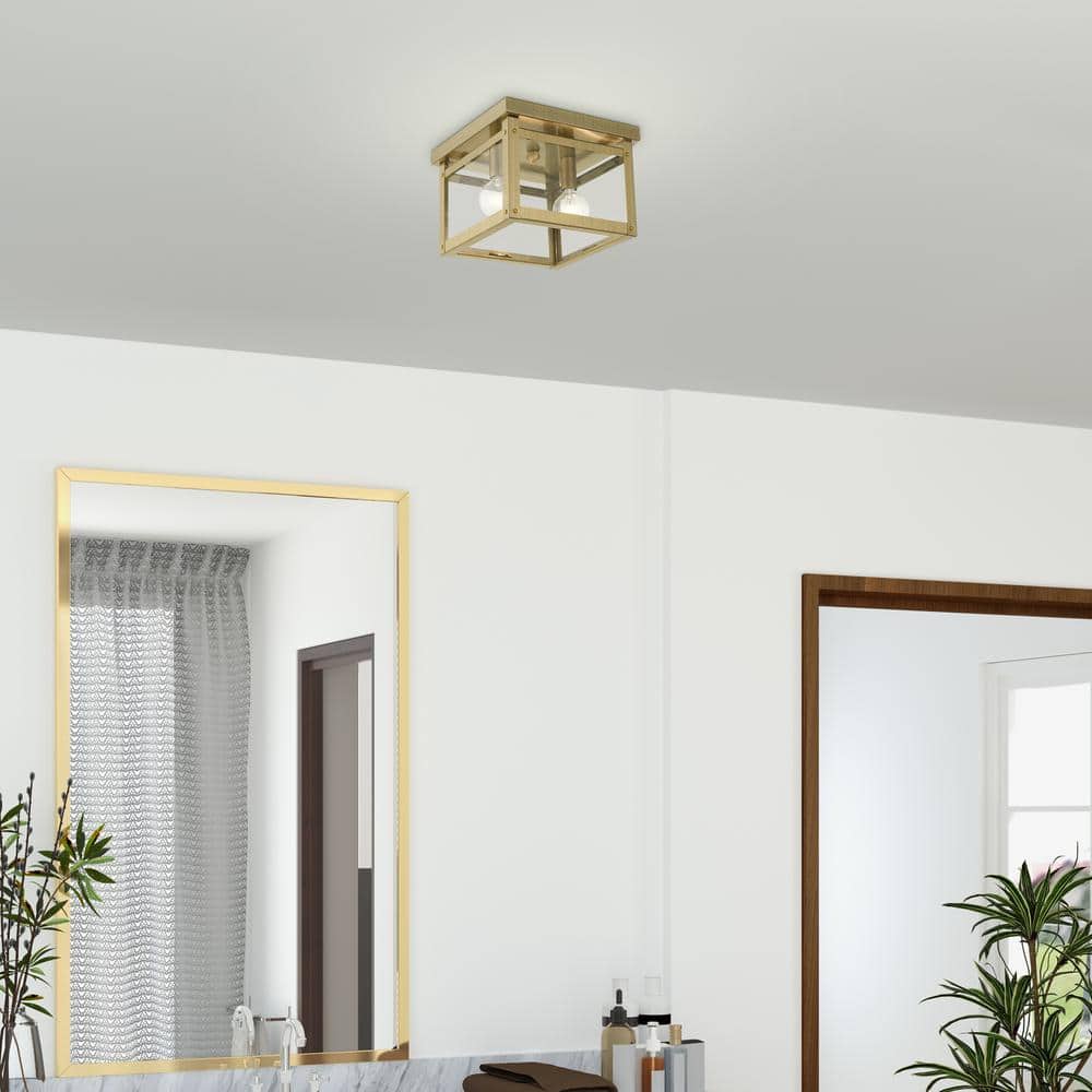 Milford Antique Brass Dual-Light LED Flush Mount with Clear Glass