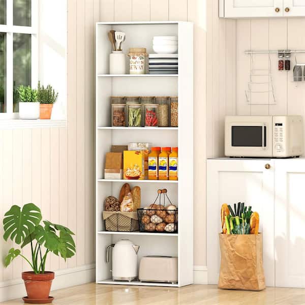 67 in. White MDF 5-Shelfves Standard Bookcase with Storage