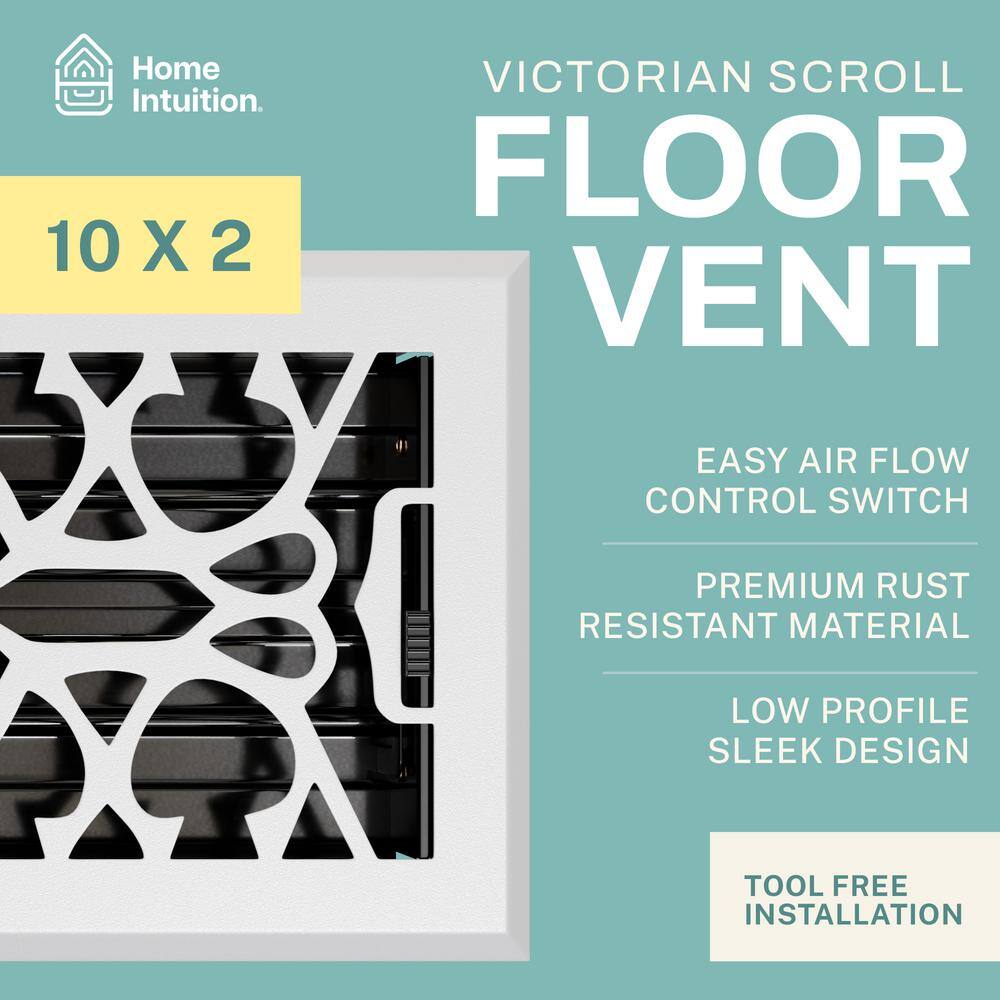 Victorian Scroll White Metal Floor Vent Register with Mesh Cover