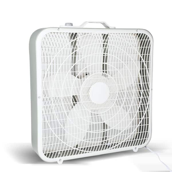 Tidoin 20 in. 3-Speed White Box Fan with Convenient Carry Handle