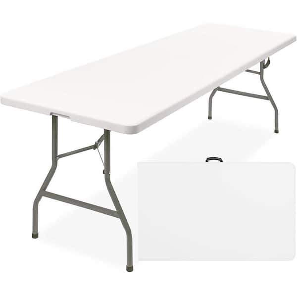 SUGIFT 8 ft. White Adjustable Height Fold-in-Half Steel Outdoor