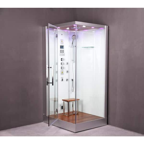 Unbranded Platinum 47 in. x 36 in. x 90 in. Steam Shower in White with Hinged Door, Left Side Controls and 6 kW Steam Generator