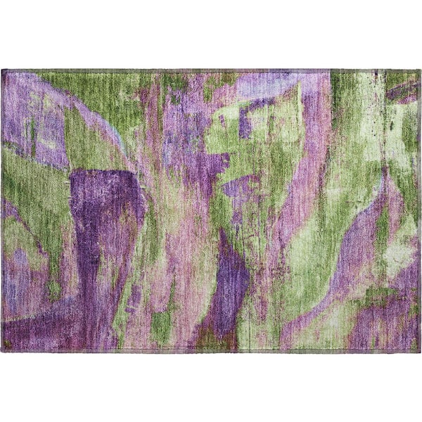 Mayfield Premium Machine Washable Abstract AMF2040 Purple 2 ft. x 3 ft. Accent Rug