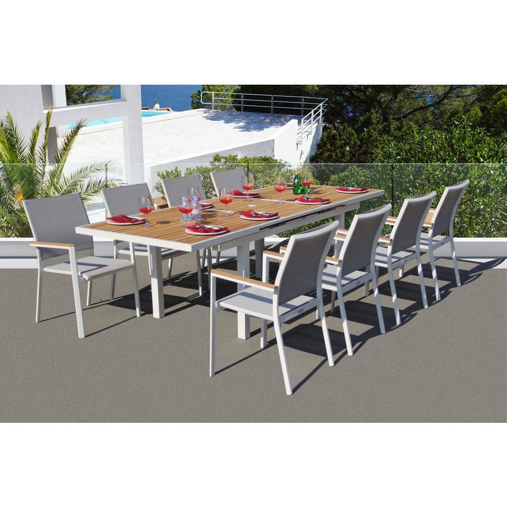 Mendoza White 9-Piece Aluminum Outdoor Dining Set with Sling Set in Mouse G
