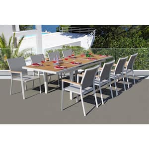 Mendoza White 9-Piece Aluminum Outdoor Dining Set with Sling Set in Mouse Gray