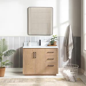 San 42 in.W x 22 in.D x 33.8 in.H Single Sink Bath Vanity in Fir Wood Brown with White Composite Stone Top