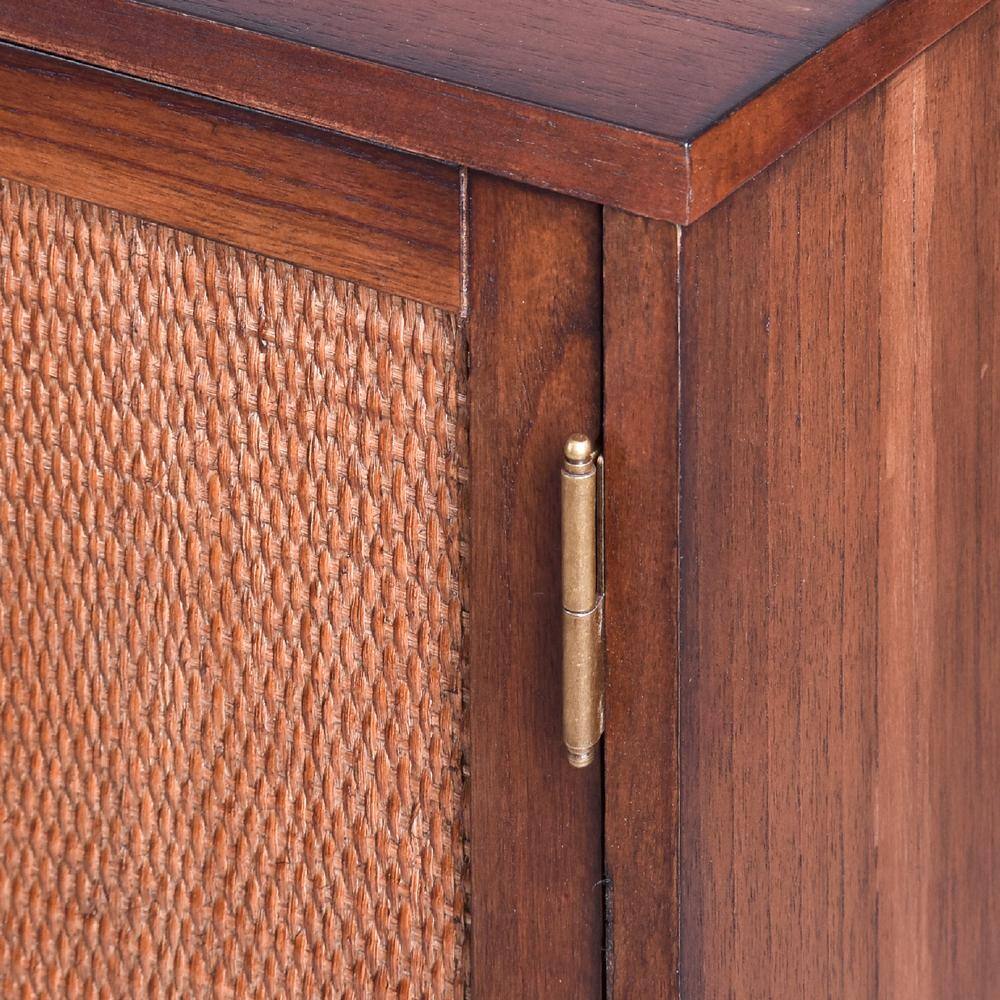 Delancey Brown 34" Wood and Rattan 2-Door Cabinet