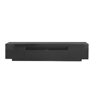 Modern 78.74 in. Wood Black TV Stand with 2 Storage Doors Fits TV's up to 80 in. with 3 Shelves