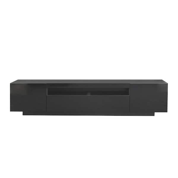 Modern 78.74 in. Wood Black TV Stand with 2 Storage Doors Fits TV's up to 80 in. with 3 Shelves