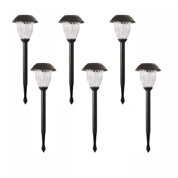 Hampton Bay Solar Powered 10-Lumen Bronze Outdoor Integrated LED Landscape Path Light with Color Lock (6-Pack)